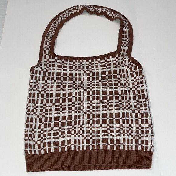 Abercrombie & Fitch Womens Brown White Knit Cropped Sleeveless Halter Top XS‎ - Picture 1 of 8
